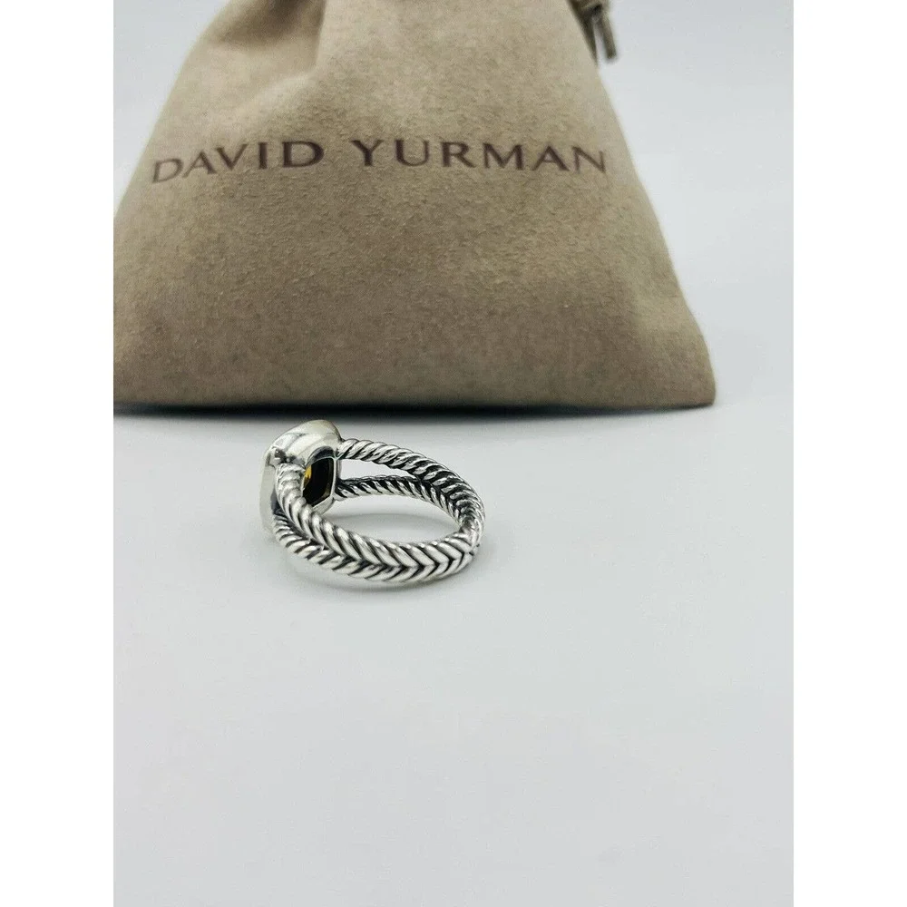 David Yurman Sterling Silver Citrine & Diamond Petite Albion Ring Size 9